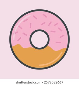 strawberry doughnut cream with outline flat vector design.