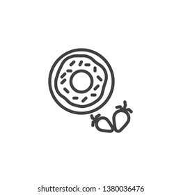 Strawberry doughnut line icon. linear style sign for mobile concept and web design. Donut and strawberry outline vector icon. Dessert food symbol, logo illustration. Pixel perfect vector graphics