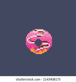 strawberry doughnut with topping in pixel style