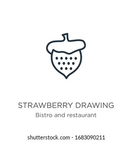 Strawberry drawing icon. Thin linear strawberry drawing outline icon isolated on white background from bistro and restaurant collection. Line vector sign, symbol for web and mobile