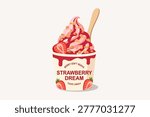 Strawberry Dream Frozen Yogurt with Syrup, Granola and Fresh Strawberry Topping
