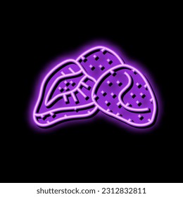 Erdbeergetrocknete Früchte Neon Leuchtzeichen Vektorgrafik. Erdbeergetrocknetes Fruchtschild. einzelne Symbolillustration