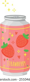 Strawberry drink in aluminum can. Beverage cartoon icon isolated on white background