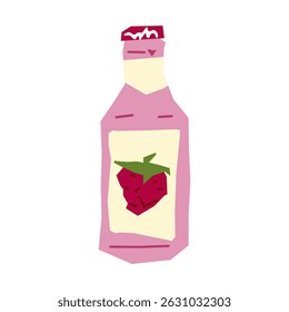 Strawberry Drink Bottle Flat Illustration. Minimal cartoon design in soft pink and cream colors on white background.

