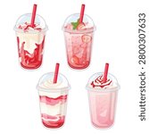 Strawberry Drink Collection Set – Strawberry Smoothie, Milkshake, Soda and Frappe Vector Illustration