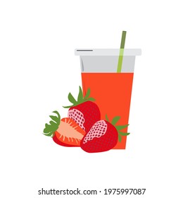 Strawberry and drink cup flat design vector