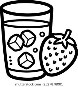 Strawberry drink doodle vector icon and illustration