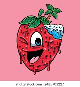 Strawberry drips summer beach wave