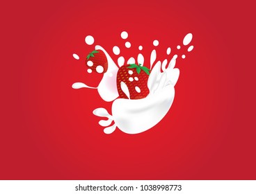 
Strawberry drop to white milk make milk splash, Strawberry and milk in drop and splash composition, Eps 10 vector