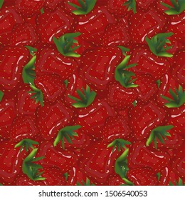 Strawberry endless pattern. Painting red fruits green leaves art design elements stock vector illustration for web, for print, for textile fabric print