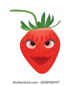 Strawberry face character. Funny icon. vector