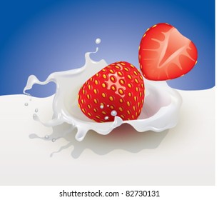 strawberry falling in cream