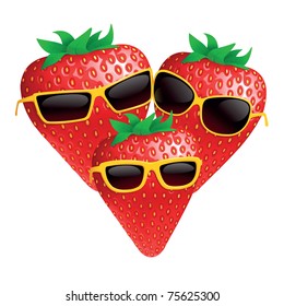 strawberry family with sun glasses, mother, father, child. Funny concept
