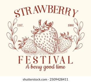 Camisa Festival de Morango 1968, A Berry Good Times T-Shirt, Camisa de amantes de morango, Retro Strawberry T-Shirt, Moda Strawberry Tee Shirt, Fruit vintage t-shirt design.