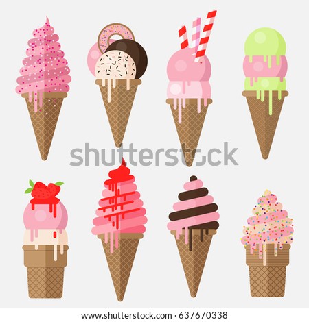 Strawberry flat ice cream cone set.