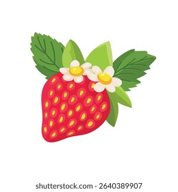 Strawberry. Flat vector clipart, illustration with isolated background.