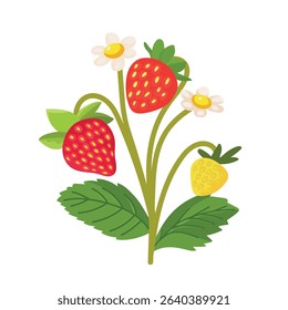 Strawberry. Flat vector clipart, illustration with isolated background.