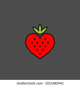Strawberry flat vector icon. Heart-strawberry vector illustration