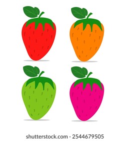 Strawberry flat vector illustration on white background, strawberry with multicolored