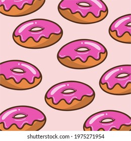 Strawberry Flavor Doughnut Pattern Background. Food Vector Illustration.