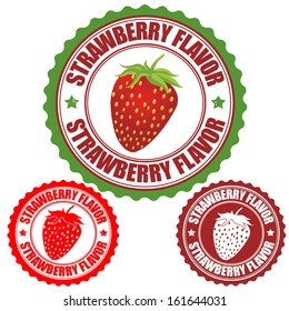 Strawberry flavor set of rubber stamps, vector illustration