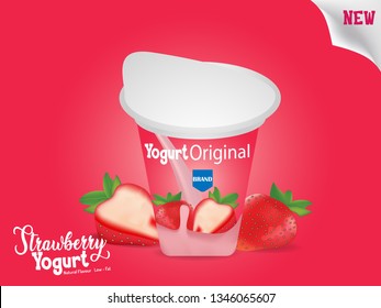 strawberry flavor yogurt ads,  pink background, 3d illustration