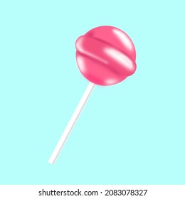 Strawberry flavored candy.  Lollipop candy.  Strawberry dessert.  Vector illustration.