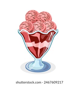 Strawberry flavored ice cream in a clear glass.Vector illustration isolated on white.