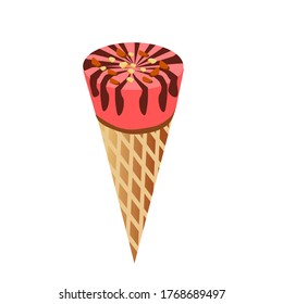 Strawberry flavored ice cream cone isolated on a white background