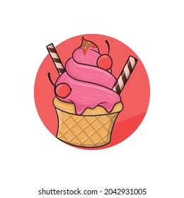 Strawberry flavored ice cream with lots of toppings