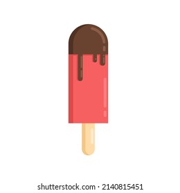 icono vectorial de helado con sabor a fresa con crema de chocolate fundida