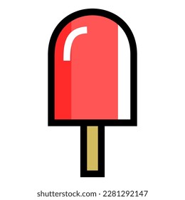 
Strawberry flavored ice cream with a wooden handle on a white background