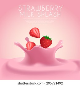 Strawberry Flavored Milk Label Template : Vector Illustration