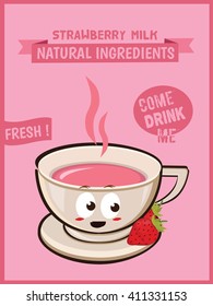 Strawberry Flavored Milk Label Template : Vector Illustration. Poster