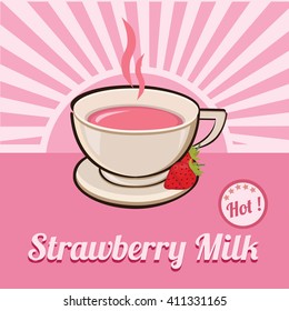 Strawberry Flavored Milk Label Template : Vector Illustration. Poster