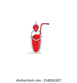 strawberry flavored red iced drink. Continuous line drawing. Illustration icon vector