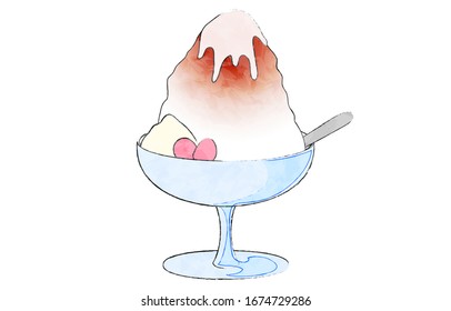 Erdbeeraromatisches Rasiereis mit Eis und Kondensmilch