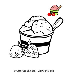 Strawberry Flavour A Cup Of Ice Cream Dessert Time For Coloring Pages Vector Design 
