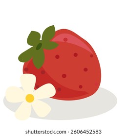 Strawberry with Flower - Cute Vector Illustration