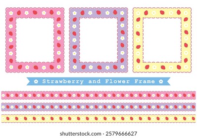 Strawberry and Flower Frame -Pastel1