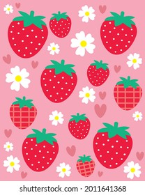 Patrones rojos de fresa, Ilustración vectorial de stock.