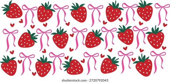 Patrón de corazón de flor de fresa Diseño de Vector sin fisuras