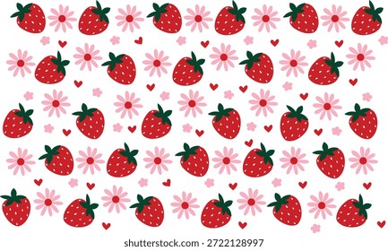 Padrão de coração de flor de morango Projeto de vetor sem emenda02.