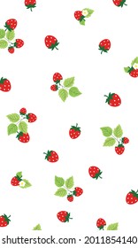 Strawberry flower leaf Pattern, Red seamless strawberry, Strawberry white Background, Strawberry Wallpaper Love Cards Vector Stock Vector Illustration.