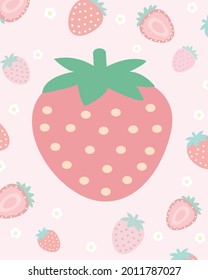 Strawberry flower Pattern, Pink seamless strawberry, Strawberry pink Background, Strawberry Wallpaper Love Cards Vector Stock Vector Illustration.