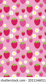 Strawberry and flower Pattern, Red and pink seamless strawberry, Strawberry pink Background, Strawberry Wallpaper Love Cards Vector Stock Vector Illustration.