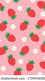 Strawberry flower Pattern, Red seamless strawberry, Strawberry pink Background, Strawberry Wallpaper Love Cards Vector Stock Vector Illustration.