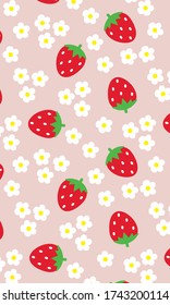 Strawberry flower Pattern, Red seamless strawberry, Strawberry pink Background, Strawberry Wallpaper Love Cards Vector Stock Vector Illustration.