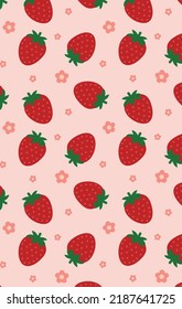 Strawberry flower Pattern, Red seamless strawberry, Strawberry pink Background, Strawberry Wallpaper Love Cards Vector Stock Vector Illustration.