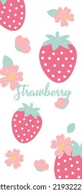 Strawberry flower Patterns, Pink seamless strawberry, Strawberry white Backgrounds, Strawberry Wallpaper Love Cards Vector Stock Vector Illustration.